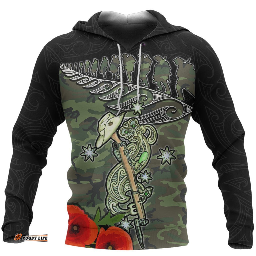 Aotearoa Hoodie Hei Tiki Lest We Forget, New Zealand All Over Hoodie ANZAC Day