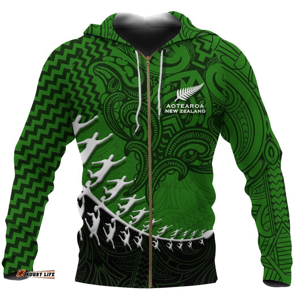 New Zealand Silver Fern Zip Up Hoodie, Maori Manaia Rugby Player Zipper Hoodie