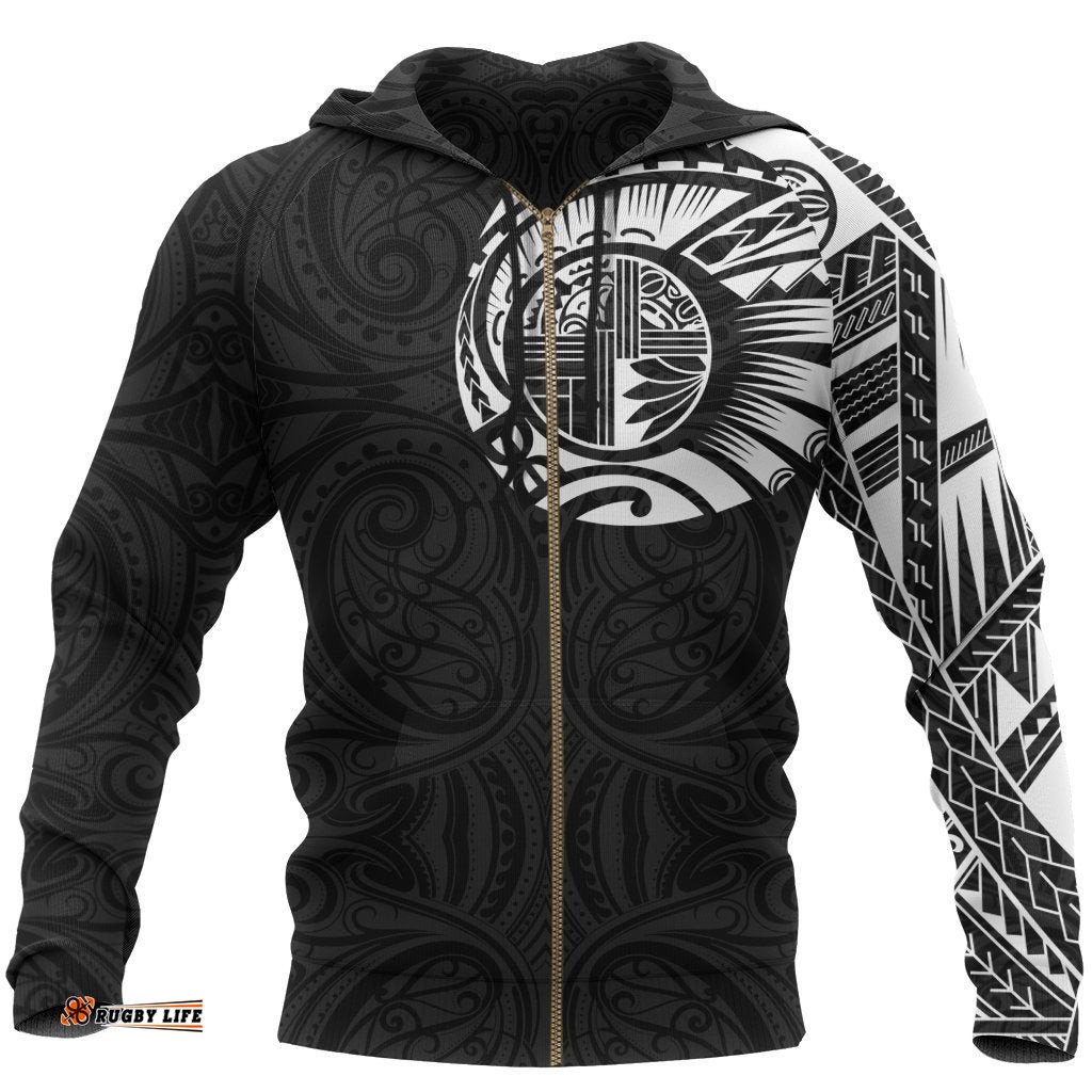 Maori Hoodie, New Zealand Tattoo Zip Up Hoodie