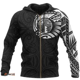Maori Hoodie, New Zealand Tattoo Zip Up Hoodie
