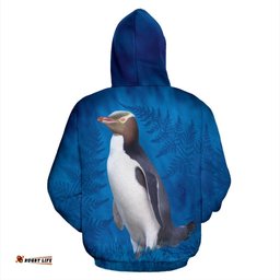 New Zealand Bird Zip Up Hoodie, Hoiho Yellow Eyed Penguin Zipper Hoodie