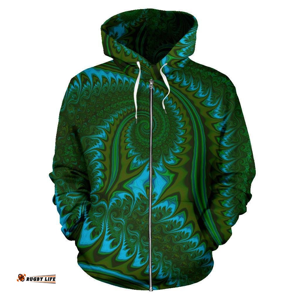 New Zealand Zip Up Hoodie, Koru Fern Zippper Hoodie Abstract Style 02