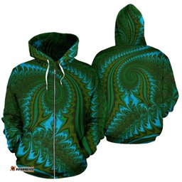 New Zealand Zip Up Hoodie, Koru Fern Zippper Hoodie Abstract Style 02