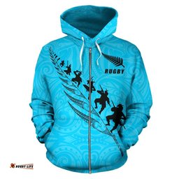 Rugby Haka Fern Zip Up Hoodie Blue