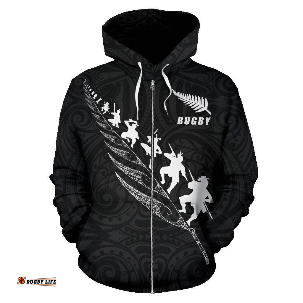 Rugby Haka Fern Zip Up Hoodie Custom Nz
