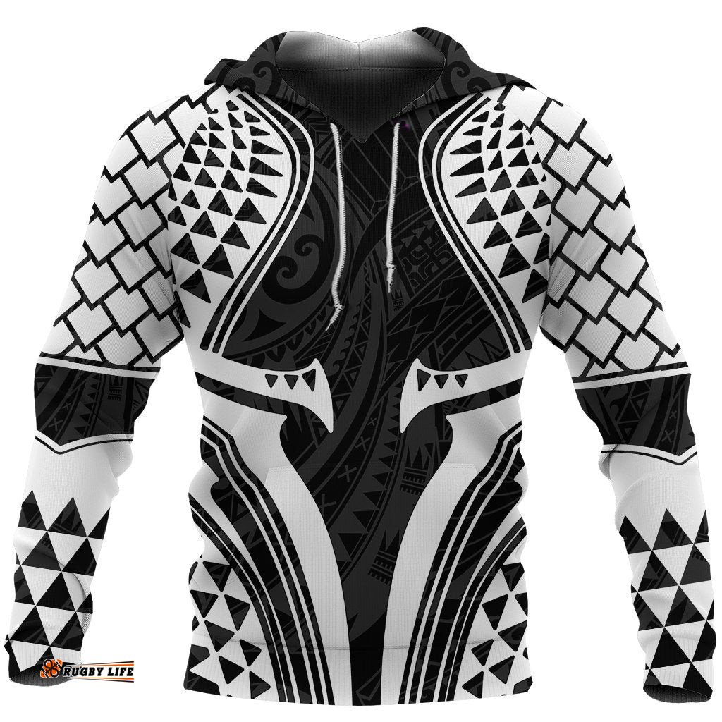 New Zealand Hoodie, Full Torso Aqua Pullover Hoodie White