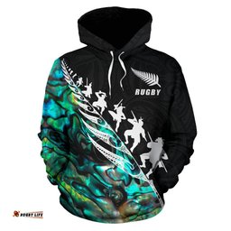 Rugby Haka Fern Hoodie Paua Shell Hoskin