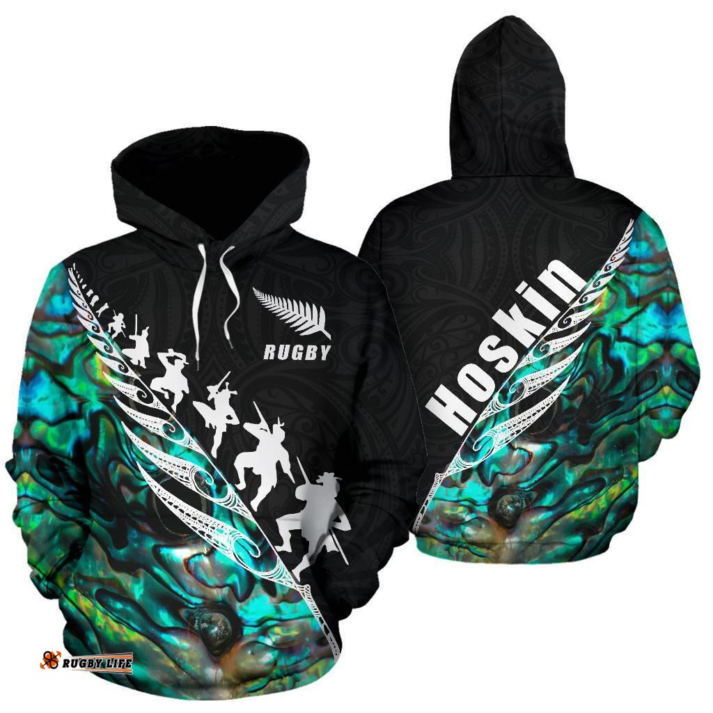 Rugby Haka Fern Hoodie Paua Shell Hoskin