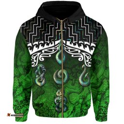 New Zealand Maori Zip Up Hoodie, Poutama Maori Symbols Zipper Hoodie