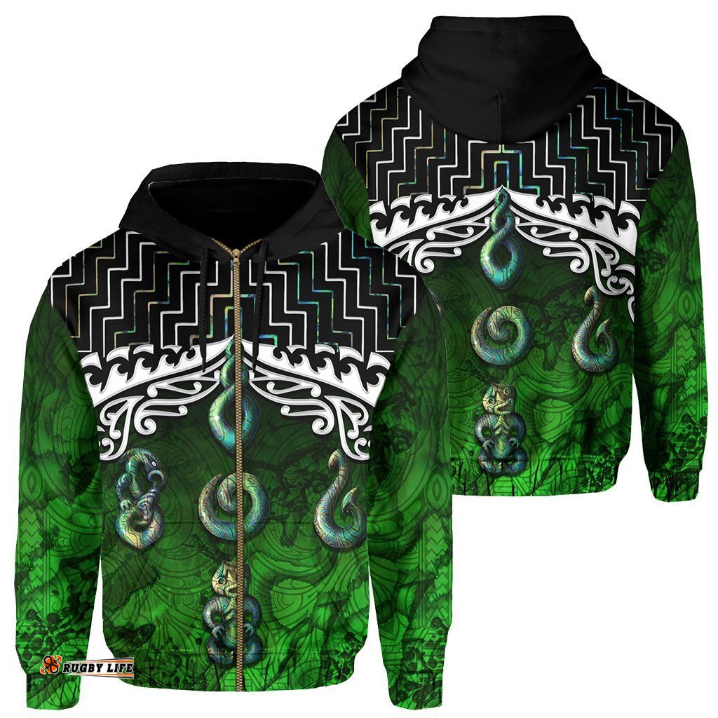 New Zealand Maori Zip Up Hoodie, Poutama Maori Symbols Zipper Hoodie