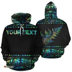 New Zealand Maori Hoodie, Aotearoa Silver Fern Pullover Hoodie Paua Shell Customized