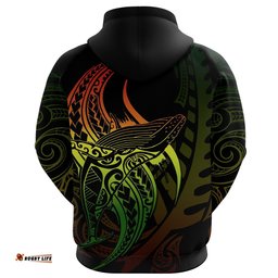 Maori Zip Hoodie Whale Tattoo, Humpback Whales New Zealand Pullover Hoodie Rasta