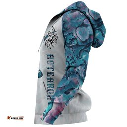 Maori Tattoo Zip Hoodie, Paua Shell Wolf Tattoo Full Zip Hoodie