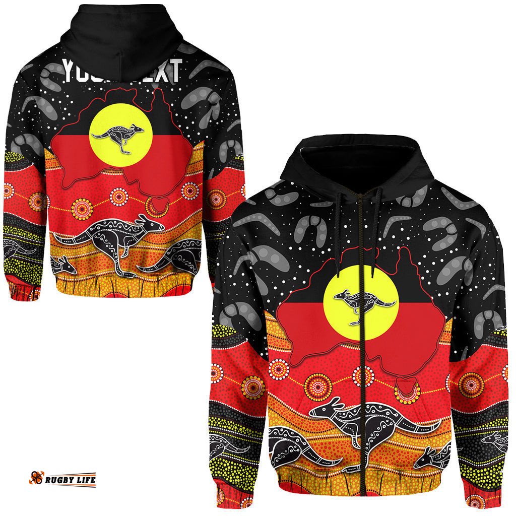 custom personalised aboriginal flag zip hoodie map aussie