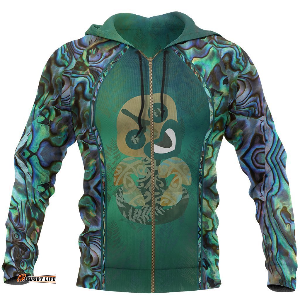 New Zealand Paua Shell Tiki Zip Hoodie