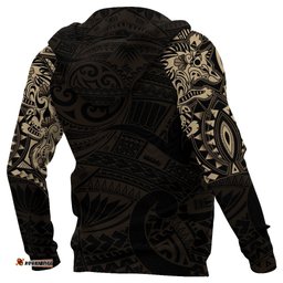 New Zealand Hoodie, Maori Tattoo Wolf Dragon Pullover Hoodie Gold
