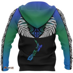 New Zealand Maori Hoodie, Silver Fern Poutama Pullover Hoodie
