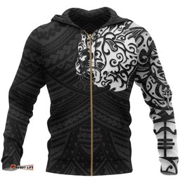Maori Hoodie, New Zealand Lion Tattoo Zip Up Hoodie