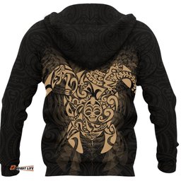 New Zealand Maori Zip Up Hoodie, Wairua Tattoo Turtle Zipper Hoodie Gold