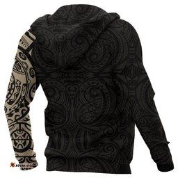 Maori Hoodie, Maori Warrior Tattoo Pullover Hoodie Tan Customized