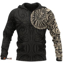 Maori Hoodie, Maori Warrior Tattoo Pullover Hoodie Tan Customized