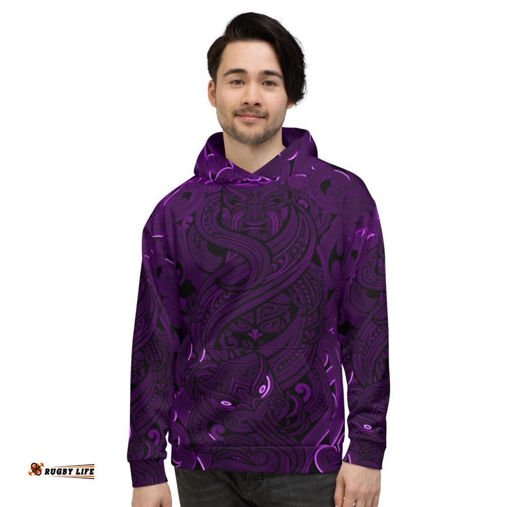 New Zealand Hoodie, Maori Gods Pullover Hoodie, Tumatauenga God Of War Purple 09