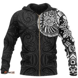 ANZAC New Zealand Zip Hoodie, Maori Poppies Tattoo Full Zip Hoodie White
