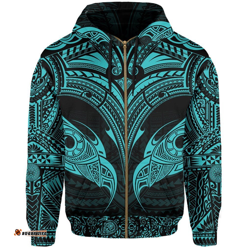 New Zealand Zipper Hoodie The Mana Maori All Over Zip Up Hoodie Blue