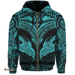New Zealand Zipper Hoodie The Mana Maori All Over Zip Up Hoodie Blue