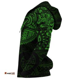 New Zealand Zip Up Hoodie, Maori Tattoo Wolf Dragon Zipper Hoodie Green