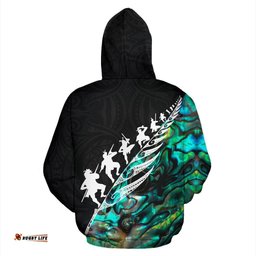 Rugby Haka Fern Zip Up Hoodie Paua Shell