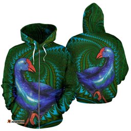 New Zealand Zip Up Hoodie, Pukeko Koru Zipper Hoodie 02