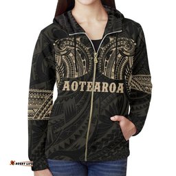 Aotearoa Maori Tattoo All Over Zip Hoodie Golden