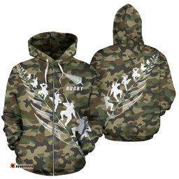 Rugby Haka Fern Zip Up Hoodie Camo