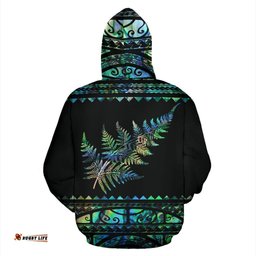 New Zealand Maori Hoodie, Aotearoa Silver Fern Pullover Hoodie Paua Shell