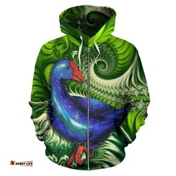 New Zealand Zip Up Hoodie, Pukeko Koru Zipper Hoodie