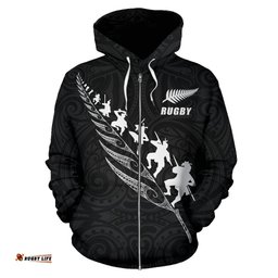 Rugby Haka Fern Hoodie Black Troublemaker Number 74