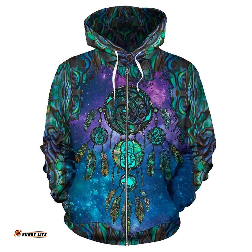 New Zealand Dreamcatcher Zip Hoodie Paua Shell