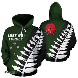 New Zealand Lest We Forget Hoodie, Poppies ANZAC Fern Pullover Hoodie 02