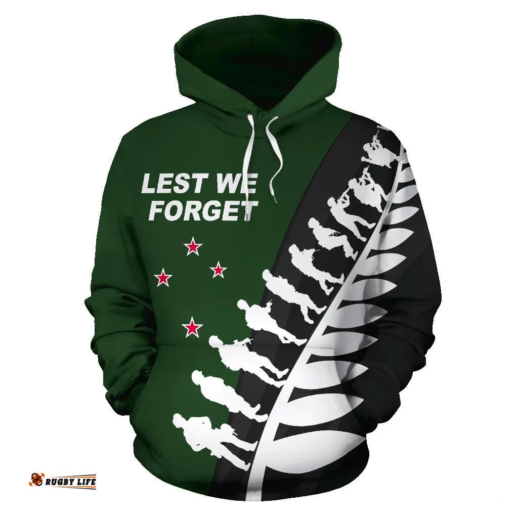 New Zealand Lest We Forget Hoodie, Poppies ANZAC Fern Pullover Hoodie 02
