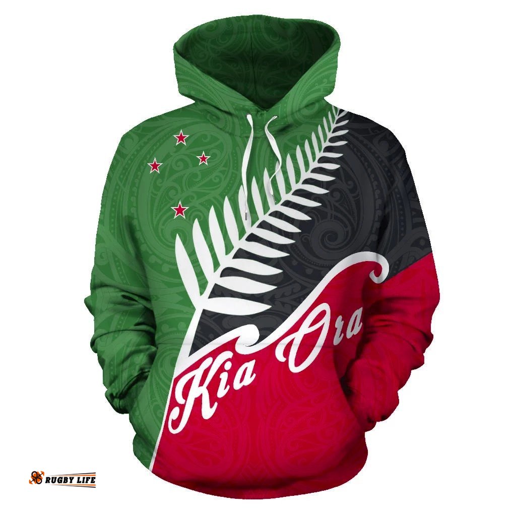 Kia Ora New Zealand With Silver Fern Hoodie Green