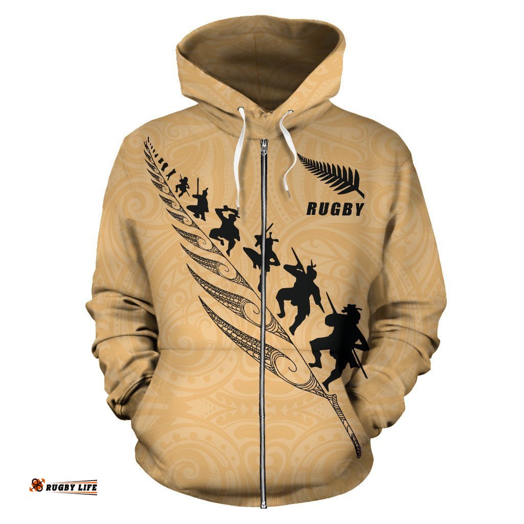 Rugby Haka Fern Zip Up Hoodie Gold