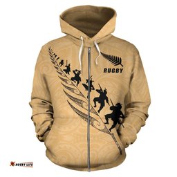 Rugby Haka Fern Zip Up Hoodie Gold