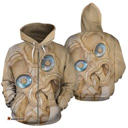 New Zealand Maori Zip Hoodie, Tiki With Paua Shell Eyes Full Zip Hoodie