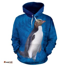 New Zealand Bird Hoodie, Hoiho Yellow Eyed Penguin Pullover Hoodie