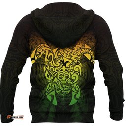 New Zealand Maori Zip Up Hoodie, Wairua Tattoo Turtle Zipper Hoodie Rasta