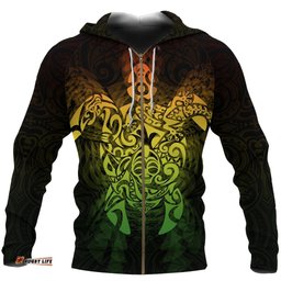 New Zealand Maori Zip Up Hoodie, Wairua Tattoo Turtle Zipper Hoodie Rasta
