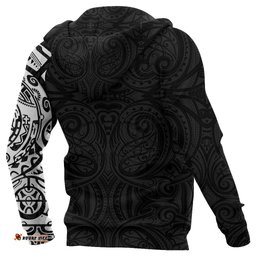 Maori Zip Hoodie, Maori Warrior Tattoo Full Zip Hoodie White Customized