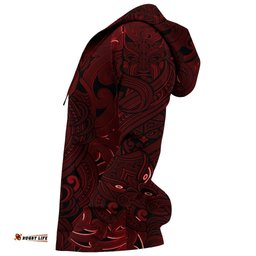 New Zealand Zip Up Hoodie, Maori Gods Zipper Hoodie, Tumatauenga God Of War Red K4 Merchize