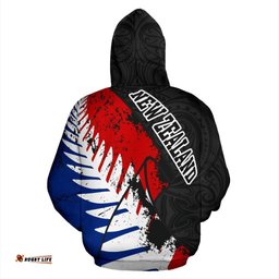 New Zealand Maori Hoodie, Silver Fern Flag Pullover Hoodie 02